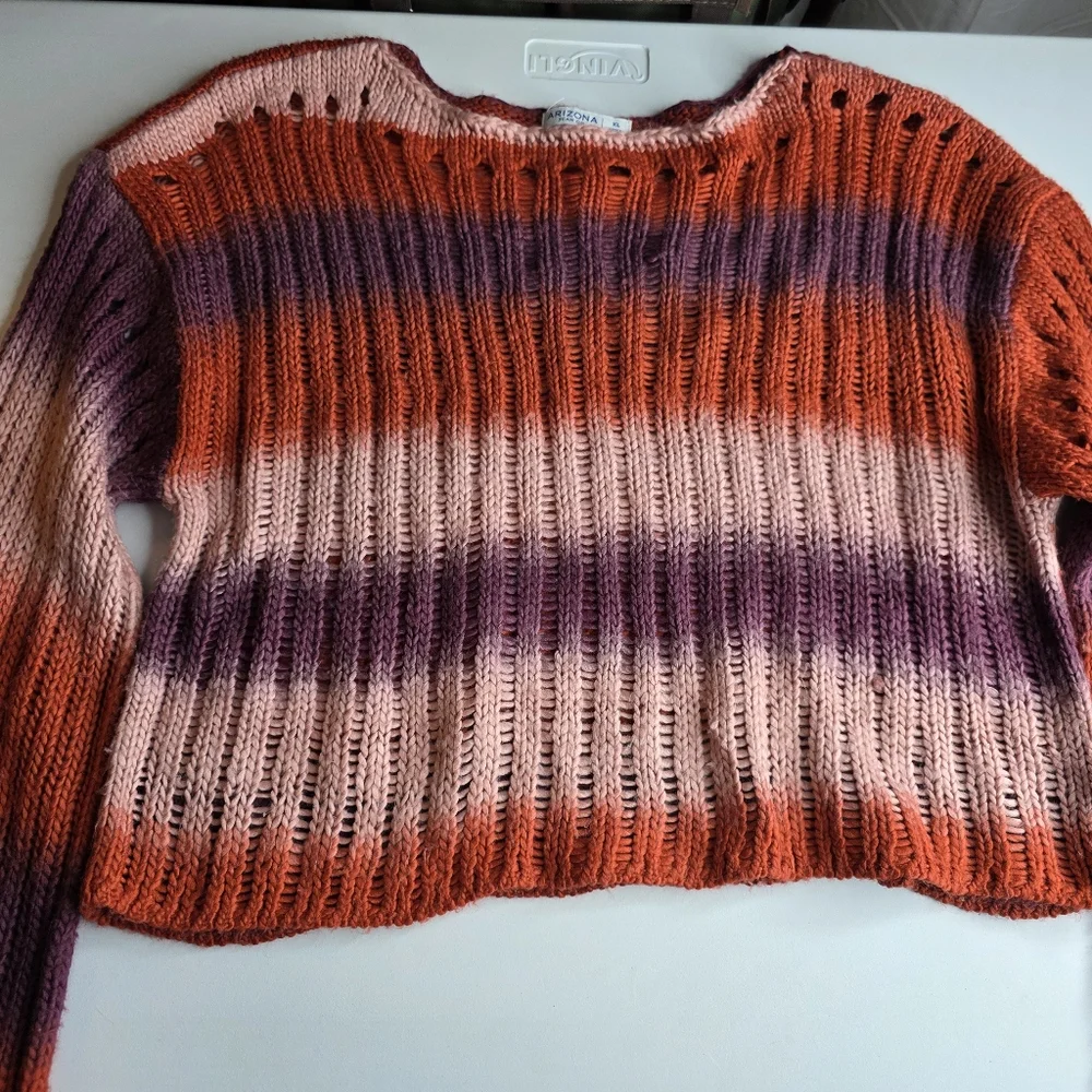 Arizona XL Loopy Knit Crop Sweater Bell Sleeves Fuzzy Stripes Cozy 2976-ac